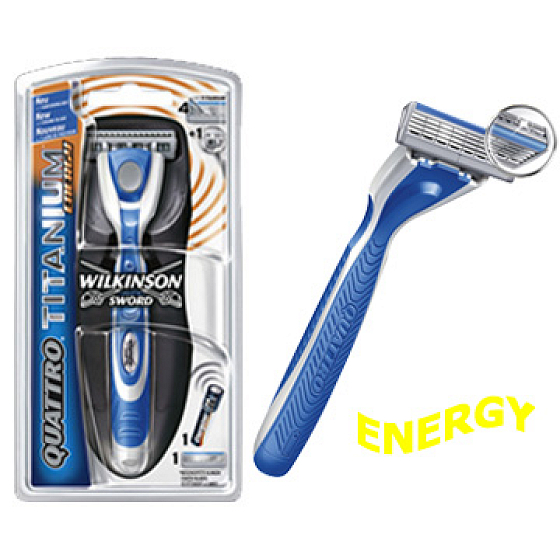 Wilkinson Quattro Titanium Energy Rasiermesser + 1 Klinge + Fledermaus