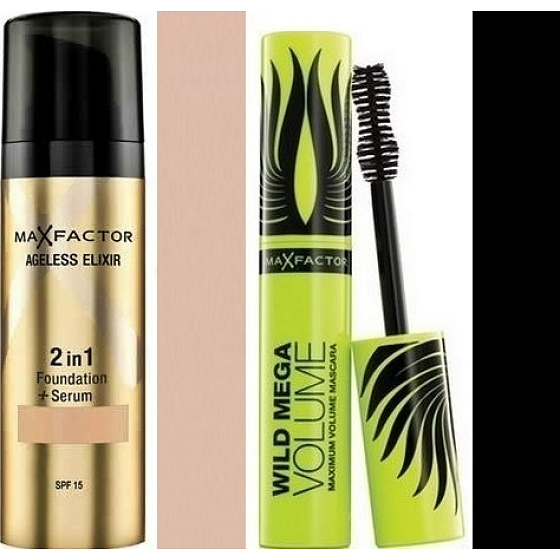 Max Factor Ageless Elixir Make-up 2in1 50 Natural 30 ml + Wild Mega Volume Mascara schwarz 11 ml