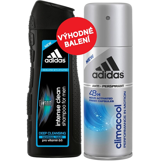 Adidas Climacool 48h Antitranspirant Deodorant Spray für Männer 150 ml + Adidas Intense Clean Shampoo für normales Haar 200 ml, Kosmetikset