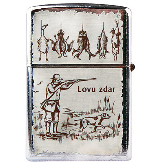 Böhmen Geschenke Retro Metall Benzin Feuerzeug mit Aufdruck Lovu zdar beige 5,5 x 3,5 x 1,2 cm