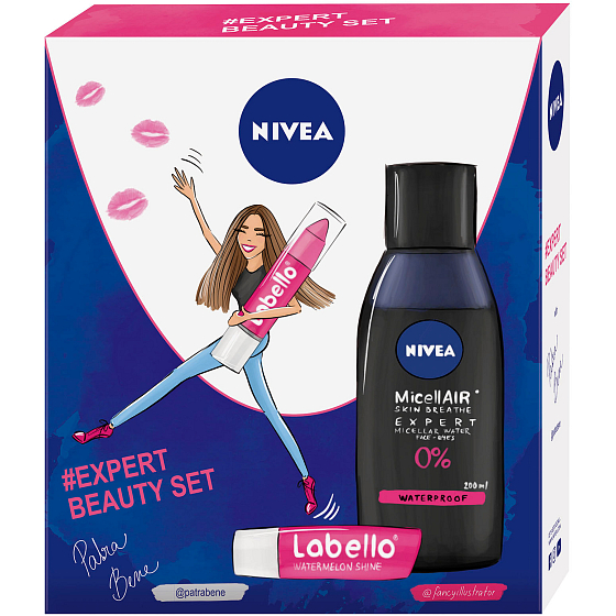 Nivea Expert Beauty MicellAir Mizellenwasser für Frauen 200 ml + Labello Pink Lippenbalsam mit Bleistift 3 g + Labello Watermelon Lippenbalsam 4,8 g, Kosmetikset
