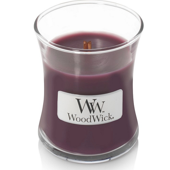 WoodWick Dark Poppy - Mohn-Duftkerze mit Holzdocht und Glasdeckel klein 85 g