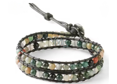 Achat Indianer Lederarmband Naturstein, handgefertigt, Verschluss, Kugel 4 mm, 17 - 23 cm, fügt Rückstoß und Stärke