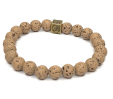 Lava hellbraun mit königlichem Mantra Om, Armband elastischer Naturstein, Kugel 8 mm / 16-17 cm, geboren aus den vier Elementen