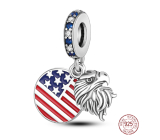 Sterling Silber 925 USA Flagge + Adler, 2in1 Reisearmband Anhänger