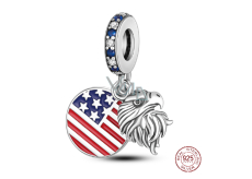 Sterling Silber 925 USA Flagge + Adler, 2in1 Reisearmband Anhänger