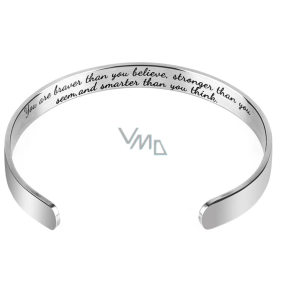 Edelstahlarmband vergoldet mit beidseitiger Gravur Du bist mutiger, als du denkst.., offene Manschette, 2,5 mm Edelstahlarmband vergoldet mit beidseitiger Gravur Du bist mutiger, als du denkst.., offene Manschette, 2,5 mm