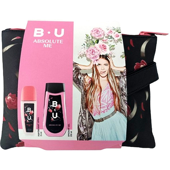 B.U. Absolute Me parfümiertes Deodorant Glas 75 ml + Duschgel 250 ml + Kosmetiktasche, Kosmetikset für Frauen