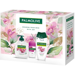 Palmolive Naturals Orchid & Milk Duschgel 250 ml + Naturals Orchid & Milk Flüssigseife 300 ml + Luxurious Soft Antitranspirant Roll-on 50 ml, Kosmetikset für Frauen
