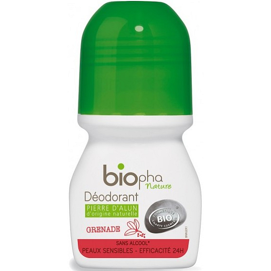 BioPha Granatapfelball Deodorant ohne Alkohol, Salz, Aluminium für empfindliche Haut in Bio-Qualität Roll-On für Frauen 50 ml