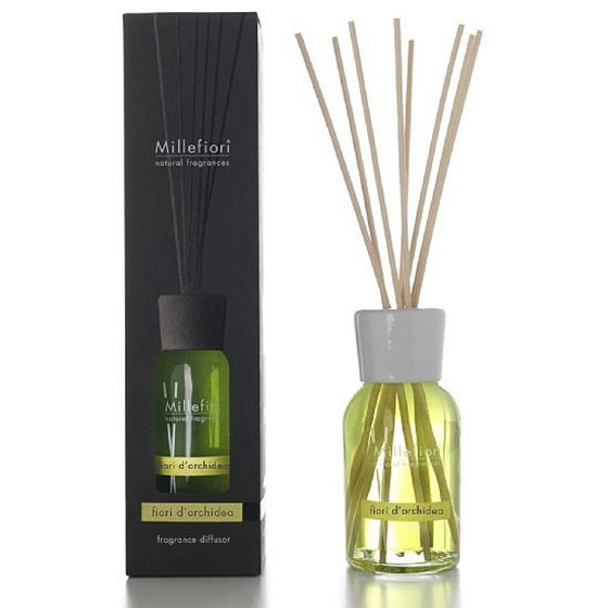 Millefiori Milano Natural Fiori D´Orchidea - Orchideenblüten Diffusor 500 ml + 12 Stängel in der Länge von 35 cm für große Räume hält 6-7 Monate