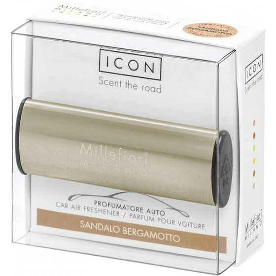 Millefiori Milano Icon Sandalo Bergamotto - Sandelholz und Bergamotte Autoduft Metallo Bronze Glanz riecht bis zu 2 Monate 47 g
