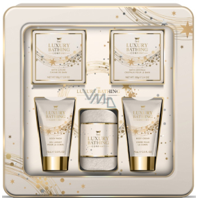 Grace Cole Bergamot, Ingwer & Zitronengras Duschgel 75 ml + Körperlotion 75 ml + Bade Kristalle 100 g + Badeperlen 80 g + Flanellwaschlappen + Blechdose, Kosmetikset für Frauen