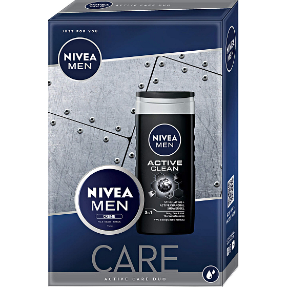 Nivea Men Care Active Clean Duschgel 250 ml + Männercreme 75 ml, Kosmetikset für Männer