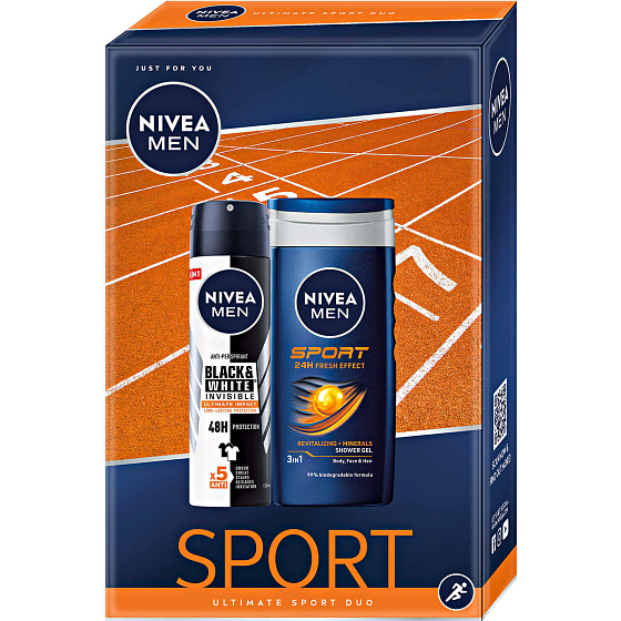 Nivea Men Sport Duschgel 250 ml + Black & White Ultimate Impact Antitranspirant Spray 150 ml, Kosmetikset für Männer