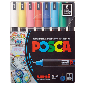 Posca Universal-Satz von Acrylmarkern 0,7 - 1 mm Grundfarben 8 Stück PC-1MR