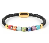 Chakra-Armband Natursteinwürfel, echtes dunkelbraunes Leder 20 cm mit goldenem Griff