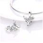 Charms Sterling Silber 925 Hirsch mit Blumen, Tierarmband Anhänger