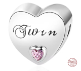 Charm Sterling Silber 925 Zwillingsherz, Perle für Familienarmband