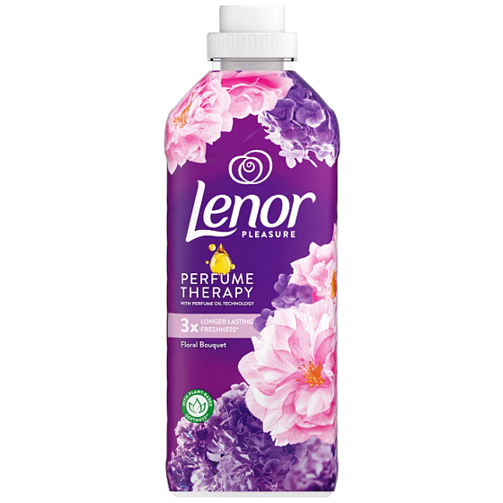 Lenor Floral Bouquet & Musk – aviváž, 37 dávek, 925 ml. Aviváž s květinovou vůní a nádechem pižma, která zanechává prádlo jemné a svěže vonící.