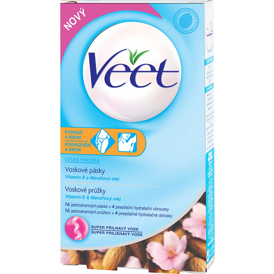Veet Easy-Gel Wachsstreifen für empfindliche Haut - Bikini und Achsel 16 Stück + Perfect Finish Tücher für die Endpflege 3 Stück