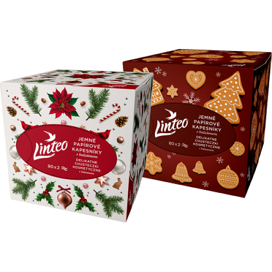 Linteo Papiertaschentücher mit Balsam 2-lagig 80 Stück Braun-weißer weißer Würfel