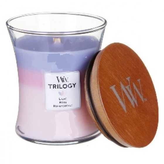 WoodWick Trilogy Botanical Garden - Duftkerze des Botanischen Gartens mit Holzdocht und Deckelglas Medium 275g