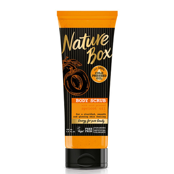 Nature Box Aprikose Vitamin Antioxidans Körperpeeling mit 100% kaltgepresstem Öl, geeignet für Veganer 200 ml
