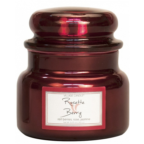 Village Candle Rose und rote Früchte - Rosette Berry Duftkerze im Glas 2 Dochte 262 g