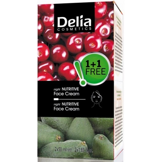 Delia Cosmetics Fruit Fantasy Avocado pflegende Nachtcreme für trockene und normale Haut 50 ml + saure Kirsche pflegende Nachtcreme für fettige und Mischhaut 50 ml, Duopack