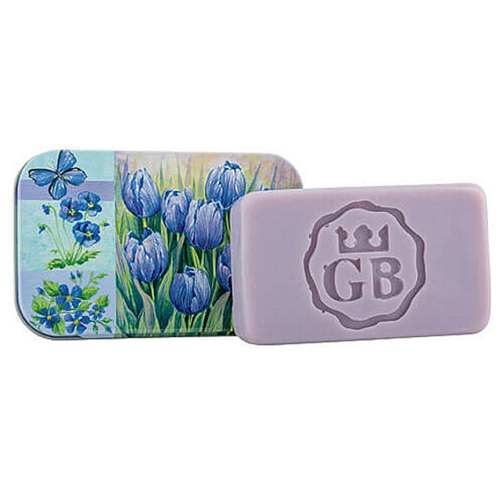 Böhmen Geschenke Blaue Blumen - Lavendel handgemachte Toilettenseife mit Glycerin in einer Blechdose 80 g