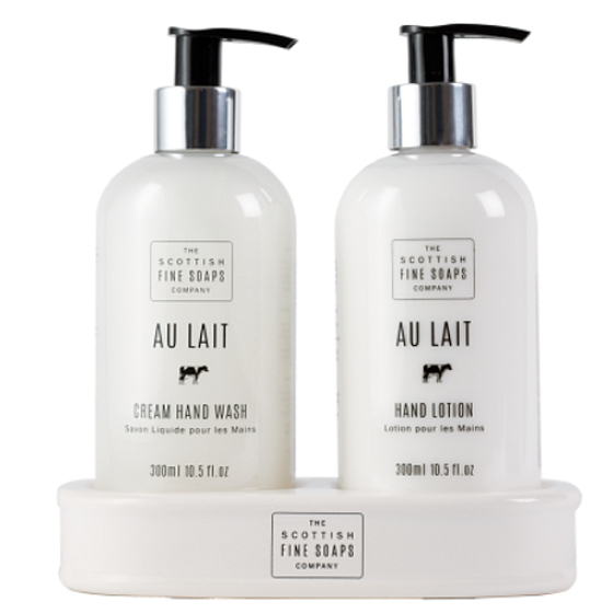 Scottish Fine Soaps Au Lait Flüssigseifenspender 300 ml + Handlotionsspender 300 ml, Duo-Set