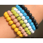 Lava Platin mit königlichem Mantra Om, Armband elastischer Naturstein, Kugel 8 mm / 16-17 cm, geboren aus den vier Elementen