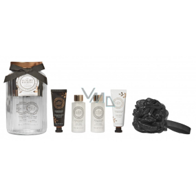 Grace Cole Rose & Geranium Körpercreme 50 ml + Hand- und Nagelcreme 50 ml + Duschgel 100 ml + Badeschaum 100 ml + Badeschwamm + Glasgefäß, Kosmetikset für Frauen