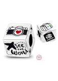Sterling Silber 925 Travel the World Würfel Charme, Reise Armband Bead