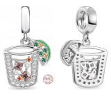 Charme Sterling Silber 925 Eistee und Zuckerscheibe, Essen und Trinken Armband Anhänger