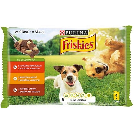 Purina Friskies Rind, Huhn, Lamm mit Karotten im Saft Alleinfuttermittel für Hunde Kapsel 4 x 100 g