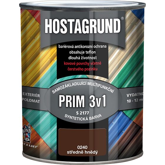 Hostagrund Prim 3v1 S2177 Grund- und Deckfarbe für Metall, 0240 Mittelbraun, 600 ml