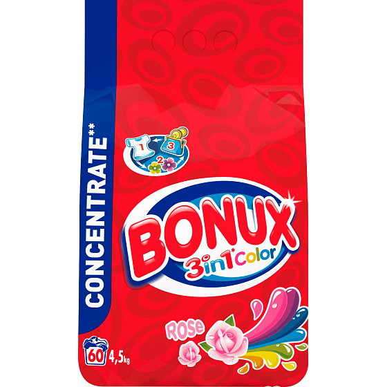Bonux Color Rose 3in1 Waschpulver für farbige Wäsche 60 Dosen von 4,5 kg