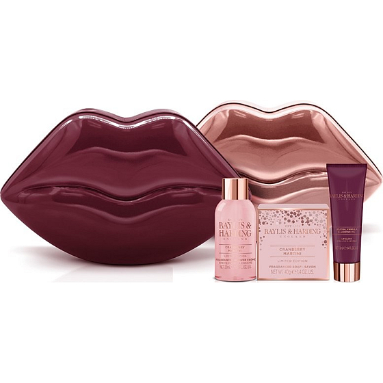 Baylis & Harding Cranberry Martini Toilettenseife 40 g + Duschcreme 30 ml + Lipgloss + Blechdose in Burgunder / Kupferfarbe, Kosmetikset