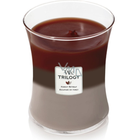 WoodWick Trilogy Forest Retreat - Waldflucht Duftkerze mit Holzdocht und Deckel Glas mittel 275 g