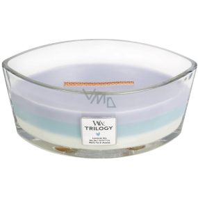 WoodWick Trilogy Calming Retreat - Beruhigende und entspannende Duftkerze mit breitem Holzdocht und Glasdeckel, Schiff 453 g
