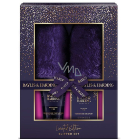 Baylis & Harding Mulberry Fußbadkristalle 100 g + Fußlotion 140 ml + Hausschuhe, Kosmetikset für Frauen