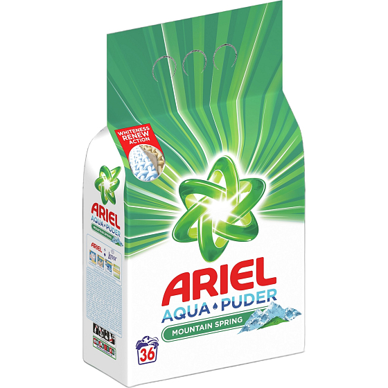 Ariel Aquapuder Mountain Spring Waschpulver für saubere und duftende, fleckenfreie Wäsche 36 Dosen 2,34 kg