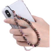 Rhodonit-Anhänger für Handy gegen Verlust, Natursteinperle 6 mm / 28,5 cm, Stein der Vergebung