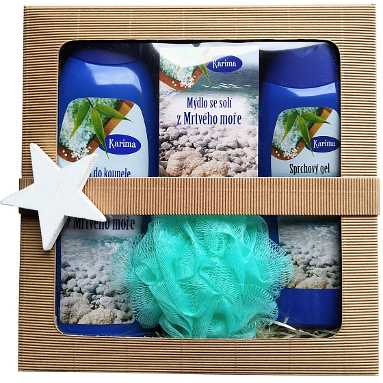 Karima Totes Meer Badeschaum mit Totes Meer Salz 480 ml + Duschgel mit Totes Meer Salz 280 ml + Toilettenseife mit Totes Meer Salz 100 g + Massagewaschlappen, Kosmetikset