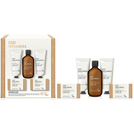 Baylis & Harding Ingwer, Zitrone und Basilikum Waschgel 130 ml + feste Seife 150 g + Duschgel 130 ml + Körperlotion 130 ml, Kosmetikset für Frauen