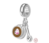 Charme Sterling Silber 925 Kaffeetasse und Löffel 2in1, Essen und Trinken Armband Anhänger