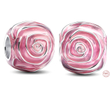Charme Sterling Silber 925 Rosa Rose in Blüte, Perle auf Armband Natur