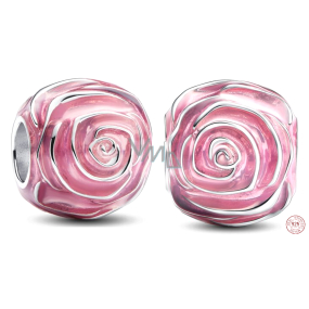 Charme Sterling Silber 925 Rosa Rose in Blüte, Perle auf Armband Natur Charme Sterling Silber 925 Rosa Rose in Blüte, Perle auf Armband Natur